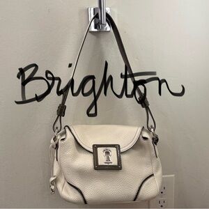 Brighton White Leather Shoulder Bag with Black Accents